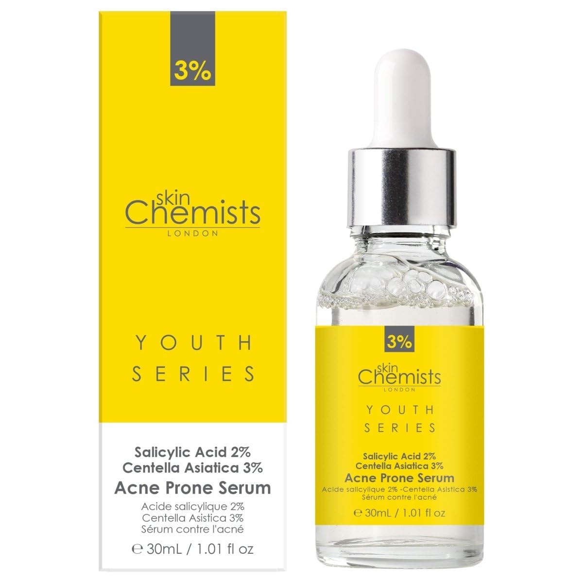 SkinChemists Akneanfälliges Serum Akne-Serie 2% Salicylsäure, 3% Centella Asiatica, 30 ml