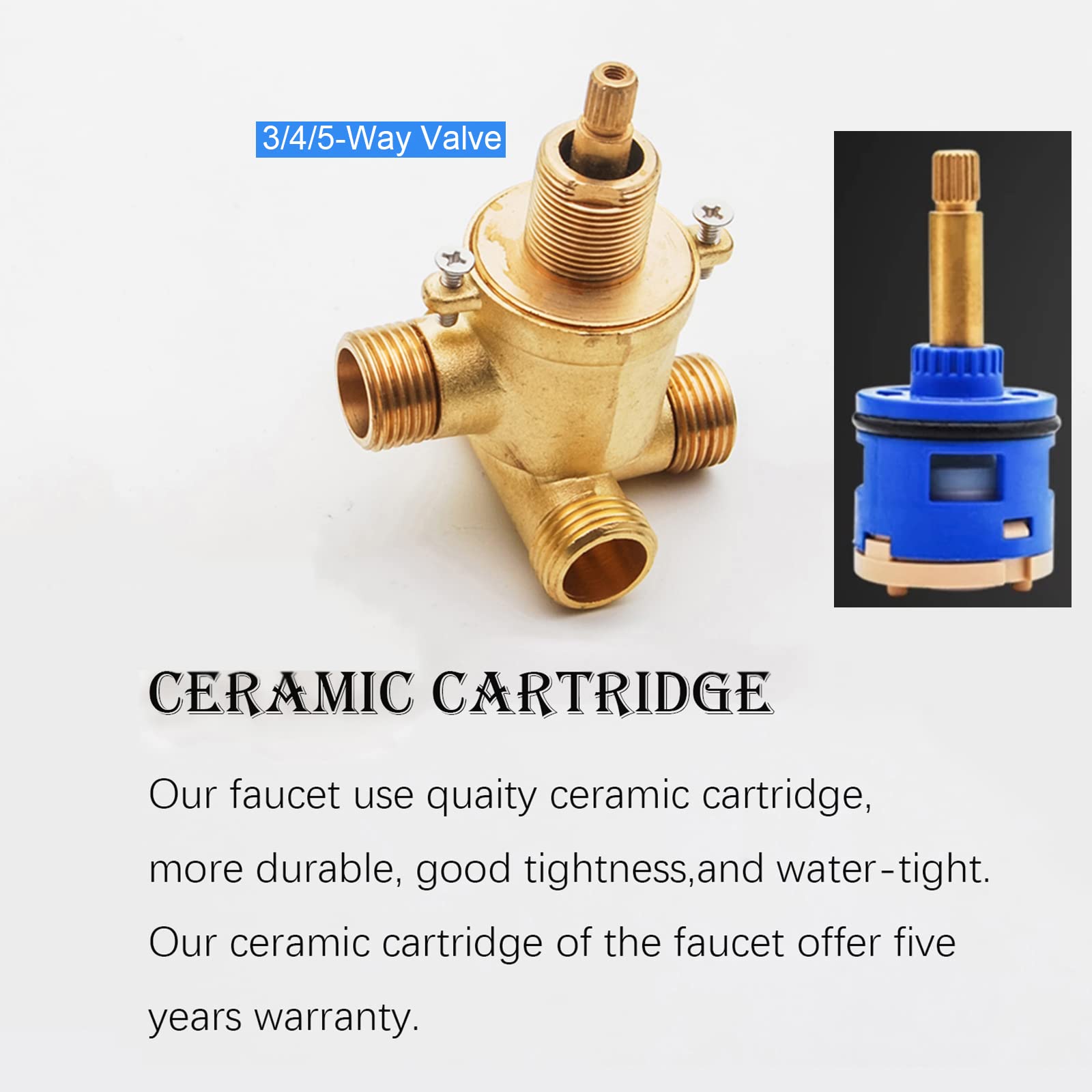 Válvula de ducha de latón 3Way con interruptor de control de agua fría y caliente, cartucho de cerámica, boquilla inversora de columna ajustable, accesorio de fontanería duradero para baño