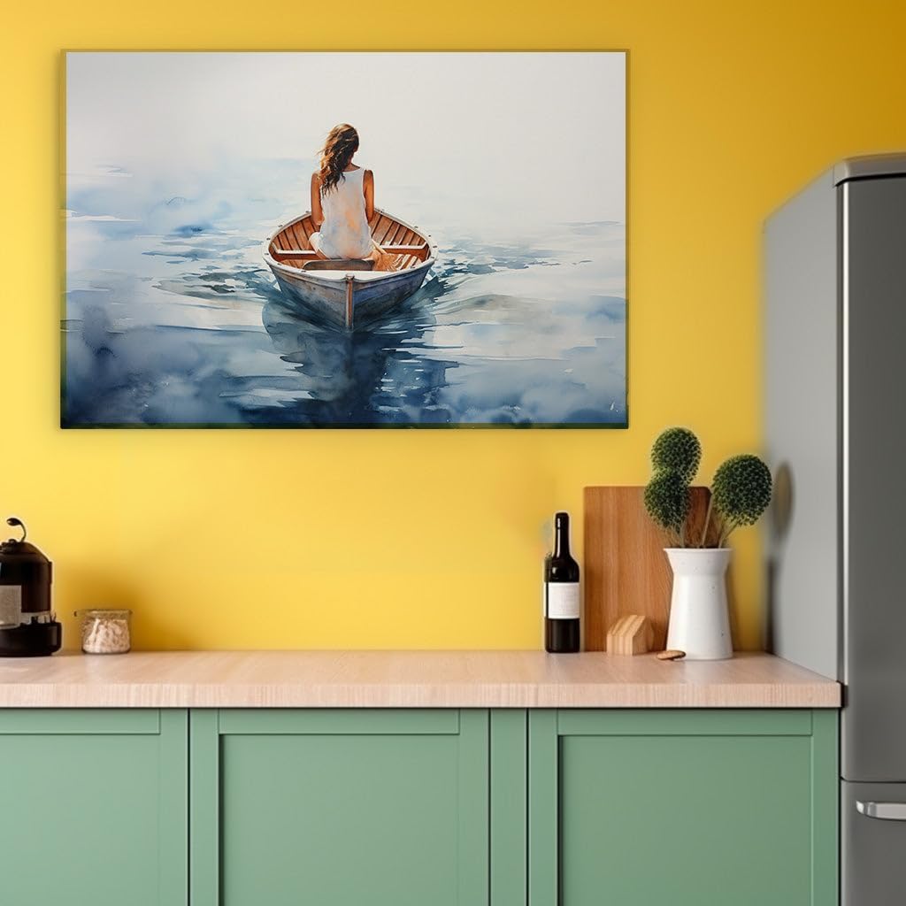 Canvas for Living room. Solitude at Sea: A Vision of Serenity in White, 27 x 18 inch Canvas Wall Art - Modern Home Decor