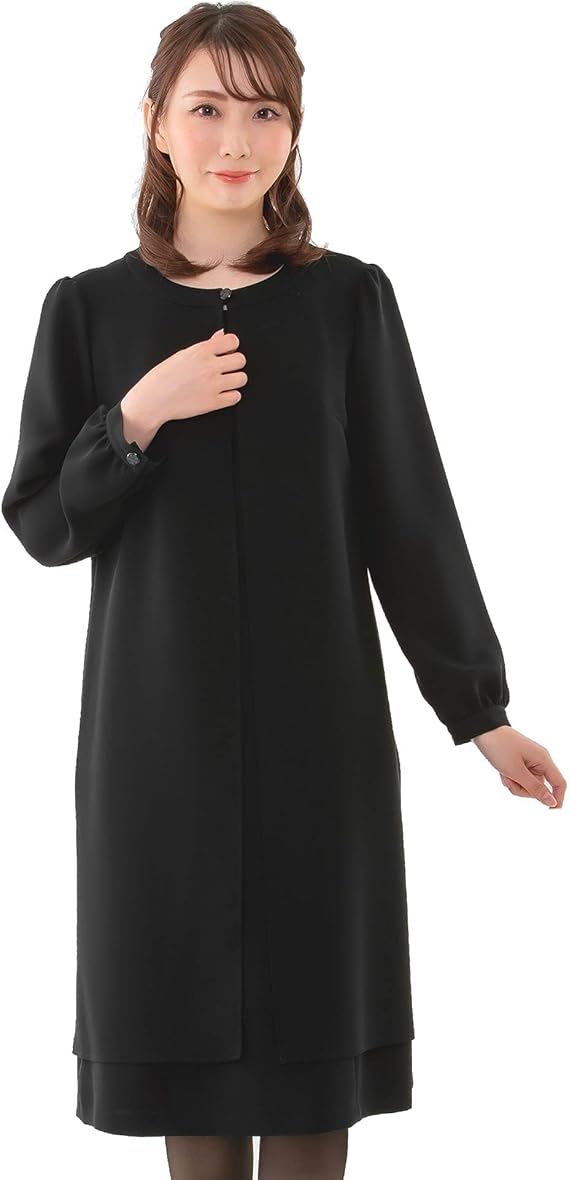 Amazon.co.jp: [モノワール] ロングジャケット重ね着風ワンピース