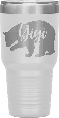 Gigi Bear - Gigi Gift - Vaso Gigi de acero inoxidable grabado con aislamiento de 30 onzas, color blanco