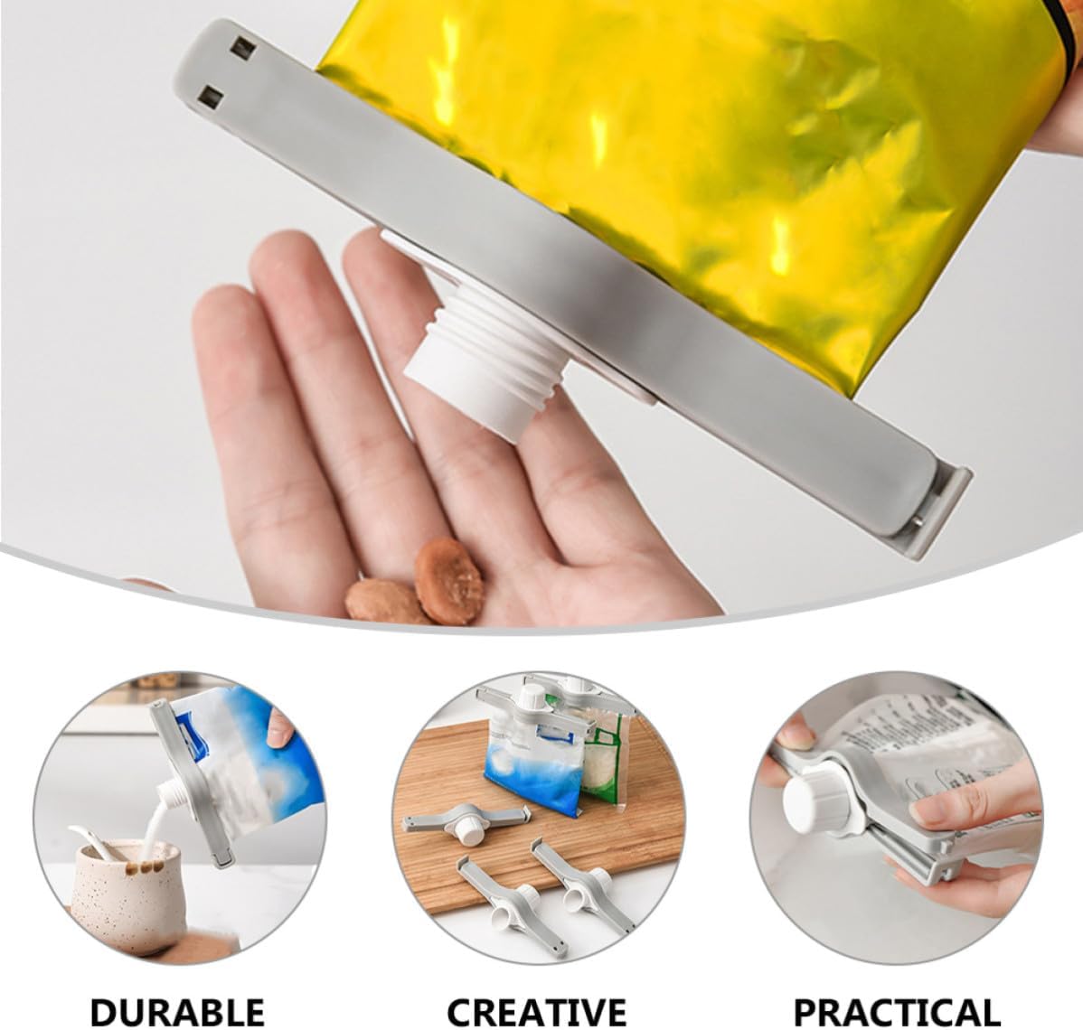 NOLITOY 3pcs Food Storage Sealing Clips with Spout Nozzle, White Plastic Bag Sealer Clips for Keeping Snacks Fresh and Airtight Seal, Sturdy Pp Material for Food Bags