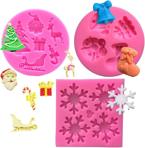 3 unids Navidad Papá Noel árbol caramelo ciervos trineo campana copo de nieve insecto gif para bricolaje pastel hornear fondant gota pegamento