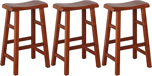 Miniatura 4 de eHemco Taburetes de madera maciza de alta resistencia, para encimera de cocina, 29 pulgadas, color blanco, juego de 3