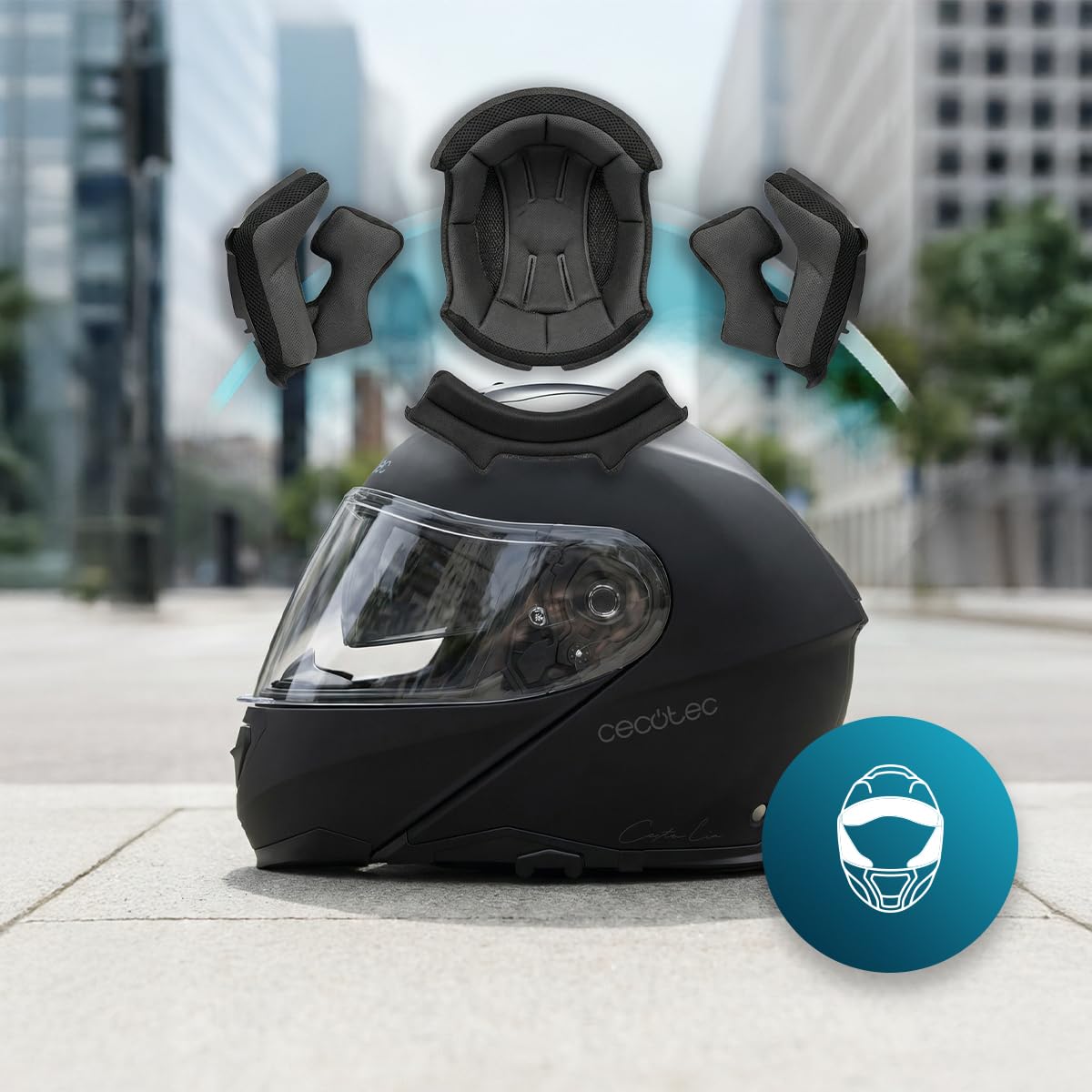 Cecotec Casco Moto Modular con Visera FlexShield S. Homologación ECE 22.06, Doble Certificación P/J, Resina Termoplástica, Visor Antiarañazos, Visor Solar Ajustable, Interior Desmontable y Lavable