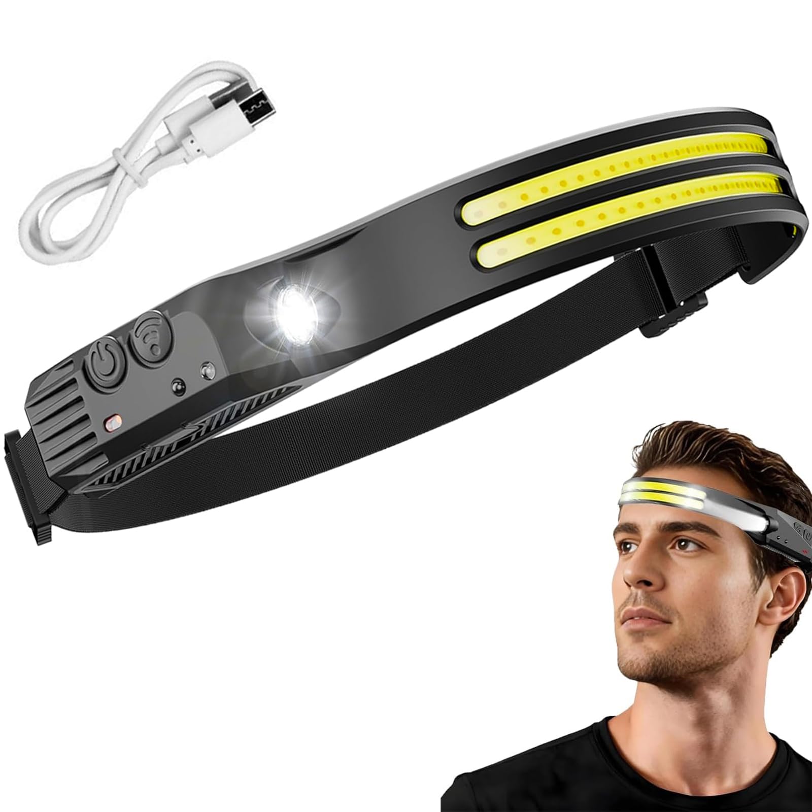 Myrkalatoy Black Head Lights Head Luxelight Led Headtorch - Lumilight Head Torch 230° Wide Beam Headtorch, Headlamp With Motion Sensor, Rechargeable Waterproof Lightweight Headlamp For Running, Camping, Hunting
