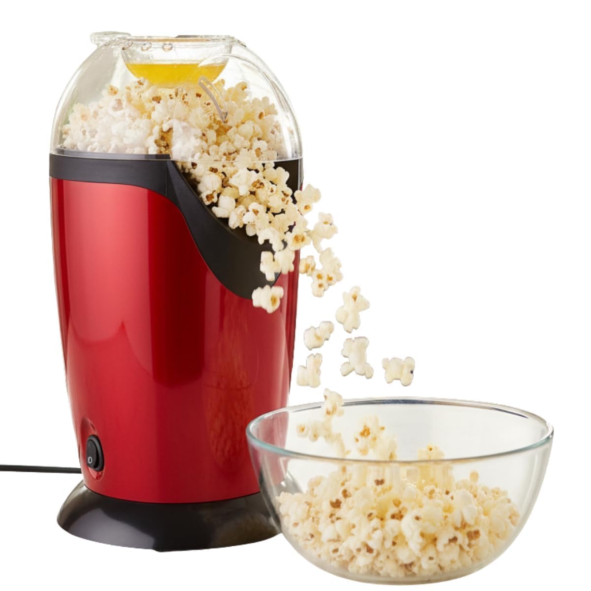 Big Electric Popcorn Maker 1200W Hot Air Popper Machine, Oil-Free Snack Maker with Removable Top Cover & Measuring Cup, Fast Heating Home Kitchen Appliance, Red-picture-32