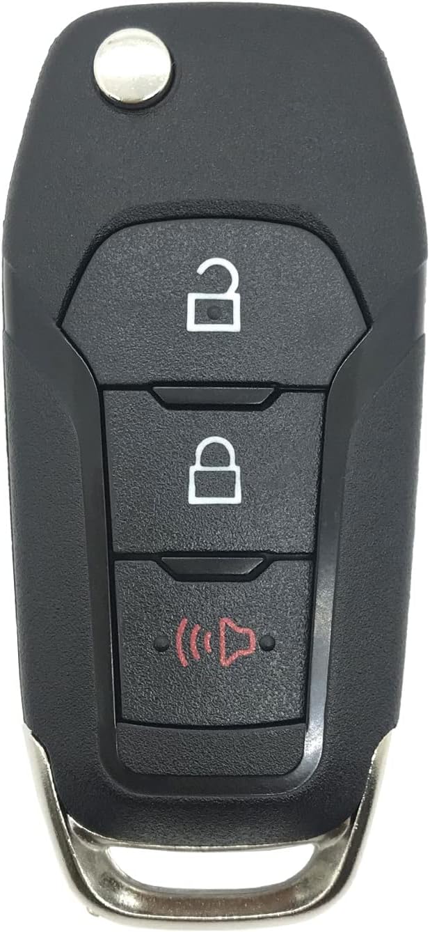 Folding Flip Key Fob Shell Case Fit for Ford F-150, F-250, F-350 (2015-2020), Explorer (2016-2020), F-350, F-450, Black Plastic, 3 Buttons