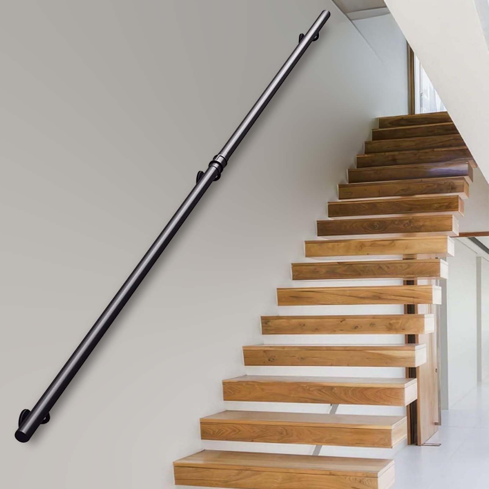 FKXSXAZ Industrial Iron Pipe Wall Handrails, Metal Complete Stairway Railing Handrail Grab Bar Kit, Round Galvanized Stairs Rails, Mounted, Matte Black(16.4ft/500cm)