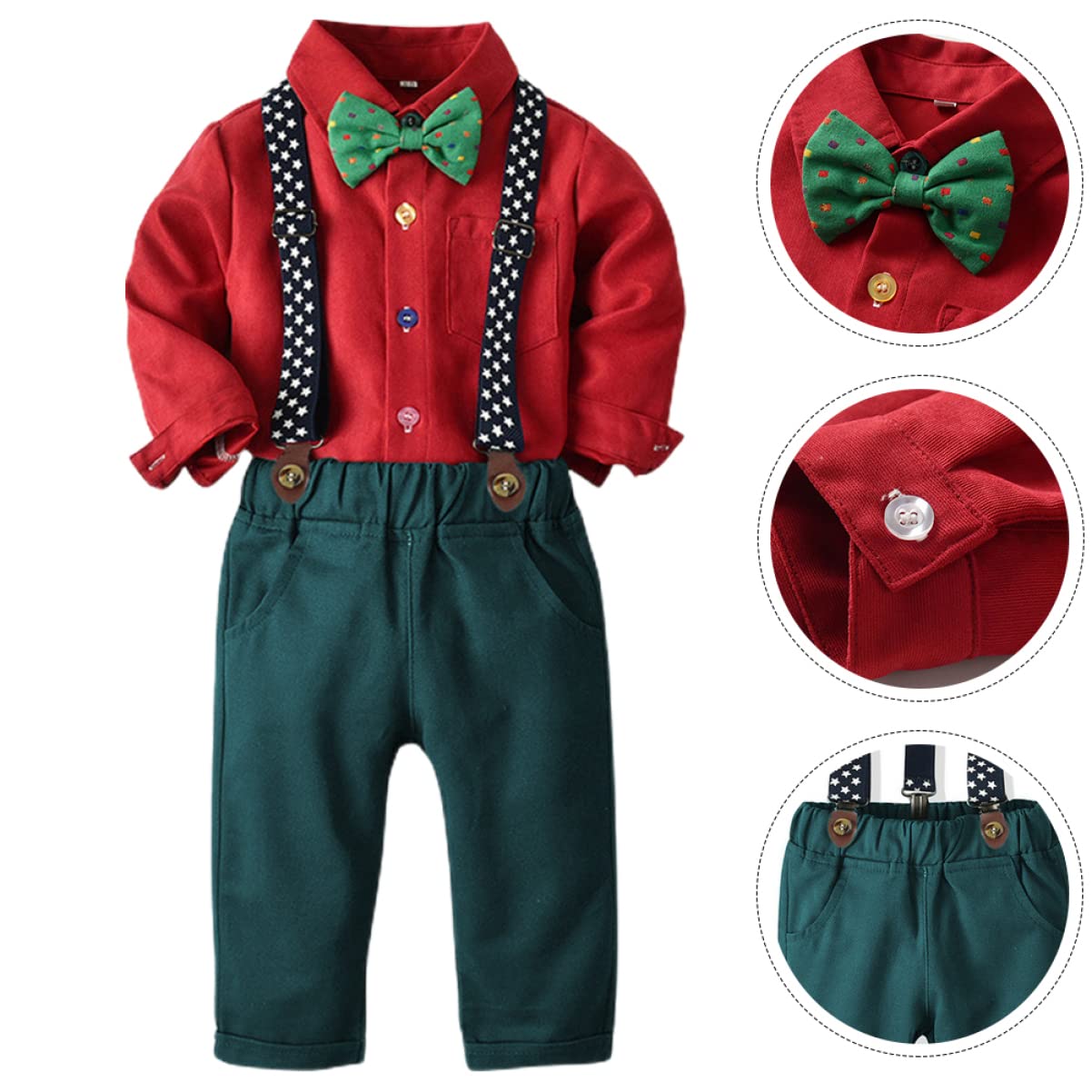 GALPADA Hosenträger-Set für Junge Mädchen mit Langärmeligem Hemd und Fliege Bestehend aus Anzug für Kleine Jungen Geeignet für Festliche Anlässe