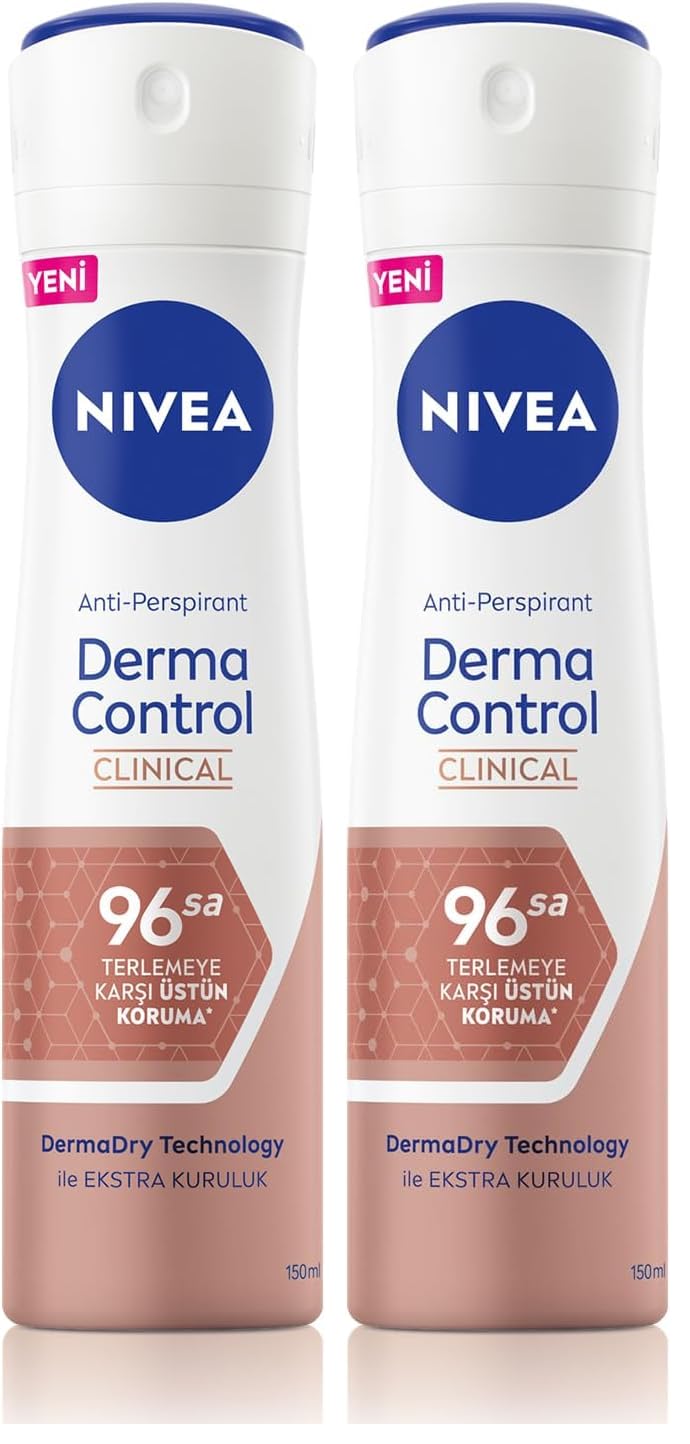NIVEA Derma Control Clinical Kadın Sprey Deodorant 150ml,96 Saat Üstün Koruma,DermaDry Technology ile Ekstra Kuruluk (2 paketi)
