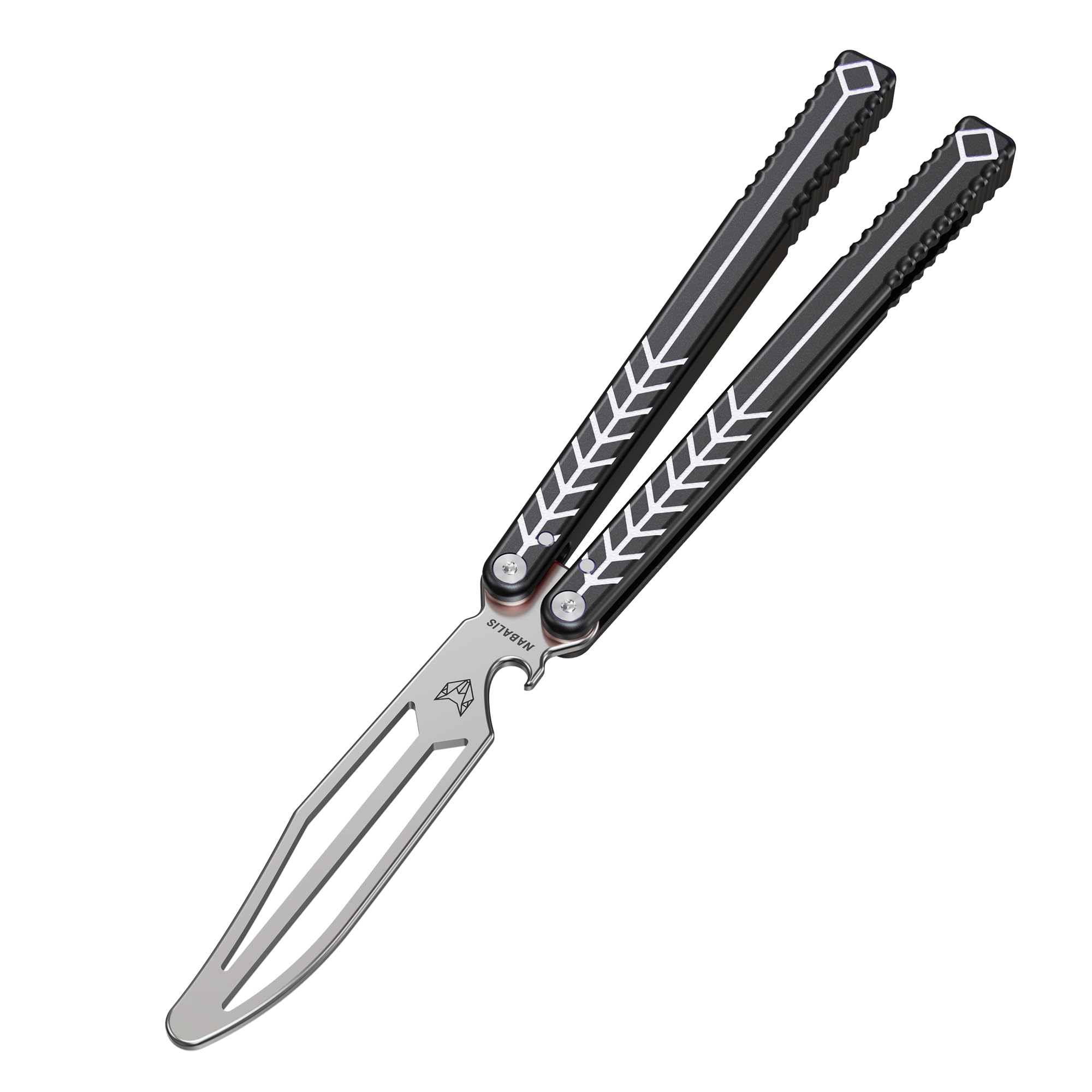 Nabalils X Will Hirsch Vulp V2-Black - Butterfly Knife Balisong Trainer - Folding Knife Unsharpened - Butterfly Knife for Practicing Flipping, Blunt Practice, Dull Blade, No Edge Tool