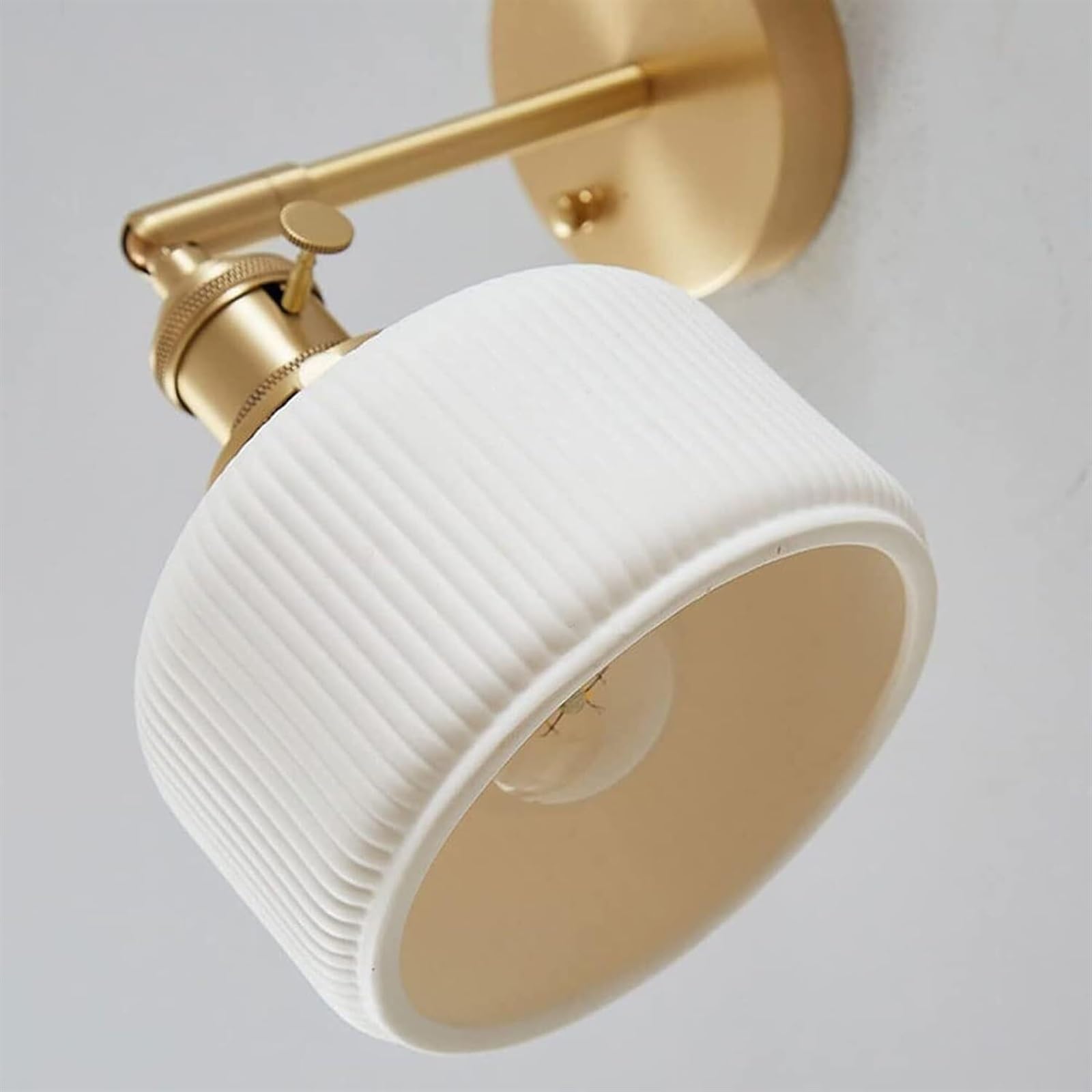 Luce da Muro Applique da Parete in Ottone Lampade Regolabili con Paralume in Ceramica, in Rame Lampada per Camera Letto Lampada Parete Interno