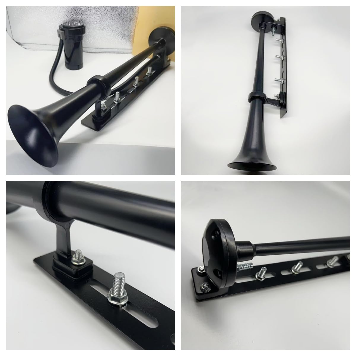 Alarma de bocina de coche, bocina de sirena, trompeta, color negro, diseño innovador y accesorios ajustables, 150 db, bocina de zinc cromado, bocina de aire con bomba de aire, altavoz fuerte