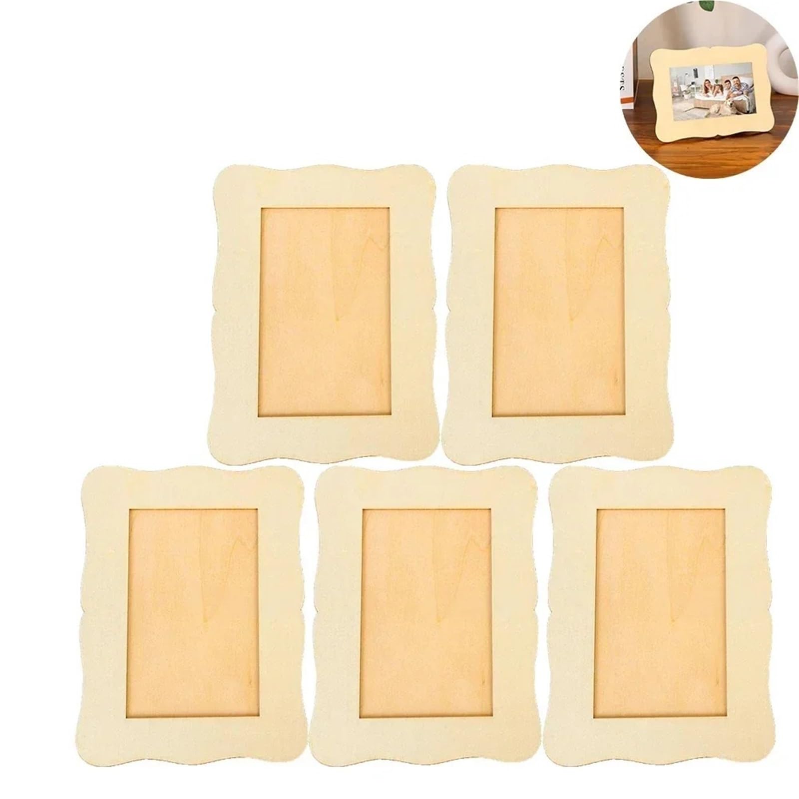 Wooden Wavy Single Photo Frame Unfinished Blank DIY Picture Hand Painted Tabletop Display Home Wedding Decor For Photo And Picture(5PCS)