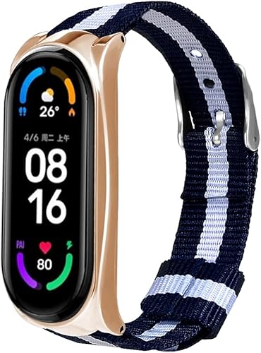 Correa deportiva compatible con Xiaomi Mi Band 6Mi Band 5, pulsera de repuesto tejida de lona, suave, transpirable, tela ajustable con marco de