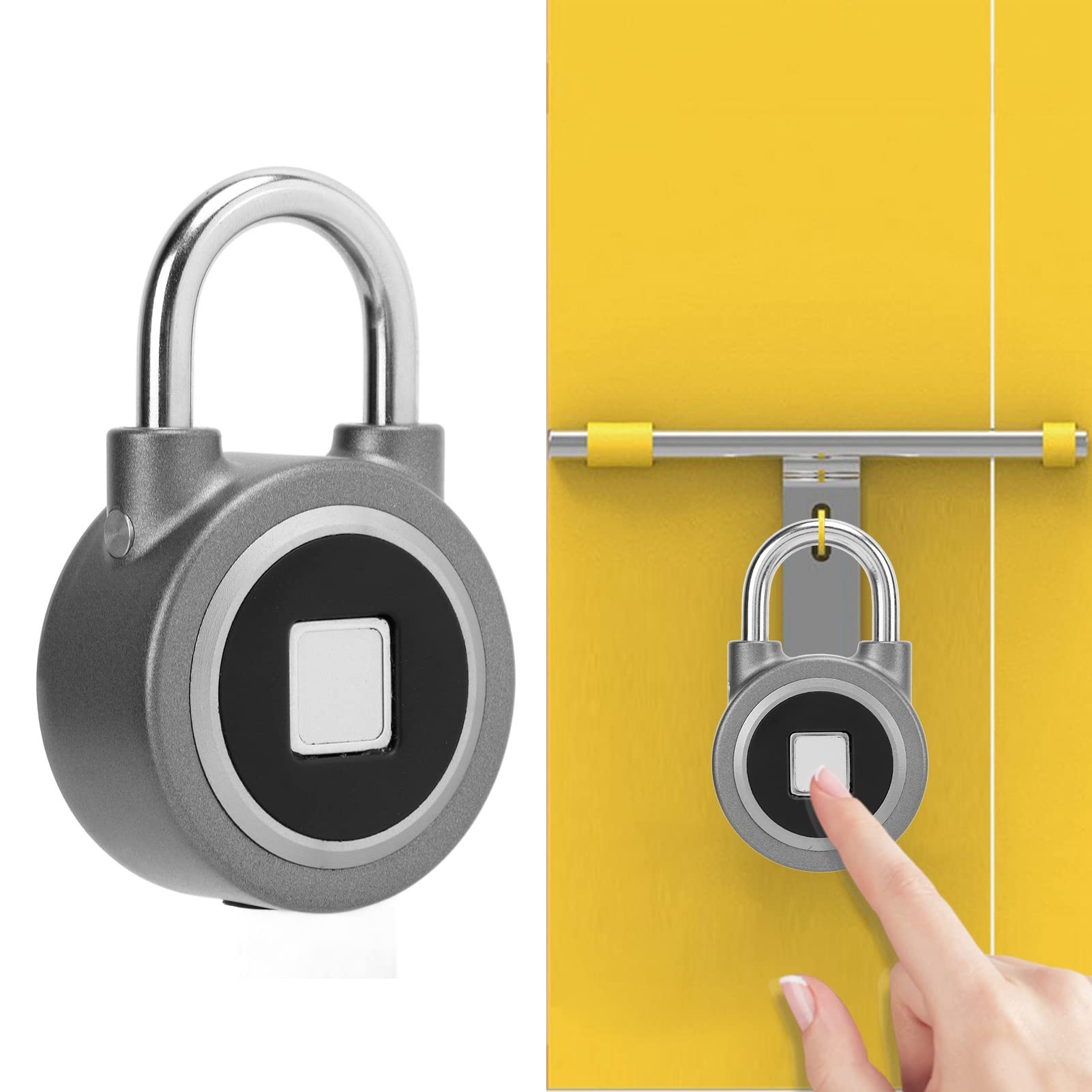 Candado de Huella Digital con Desbloqueo Remoto por Aplicación Bluetooth y Carga por USB para Cajas Fuertes de Gabinetes de Gimnasio (Gris)