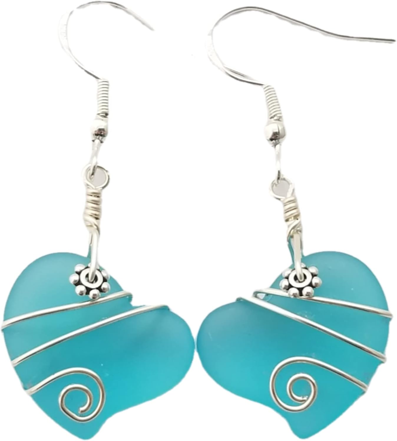 Yinahawaii Special Handmade Sea Glass Earrings, Hawaiian Jewelry, Wire Twin Heart Earrings, Beach Jewelry For Women Birthday Gift