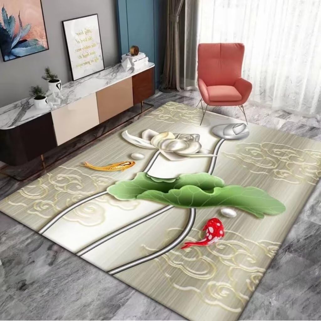 Tapis anti bruit et lavable pour salon géométrique vert