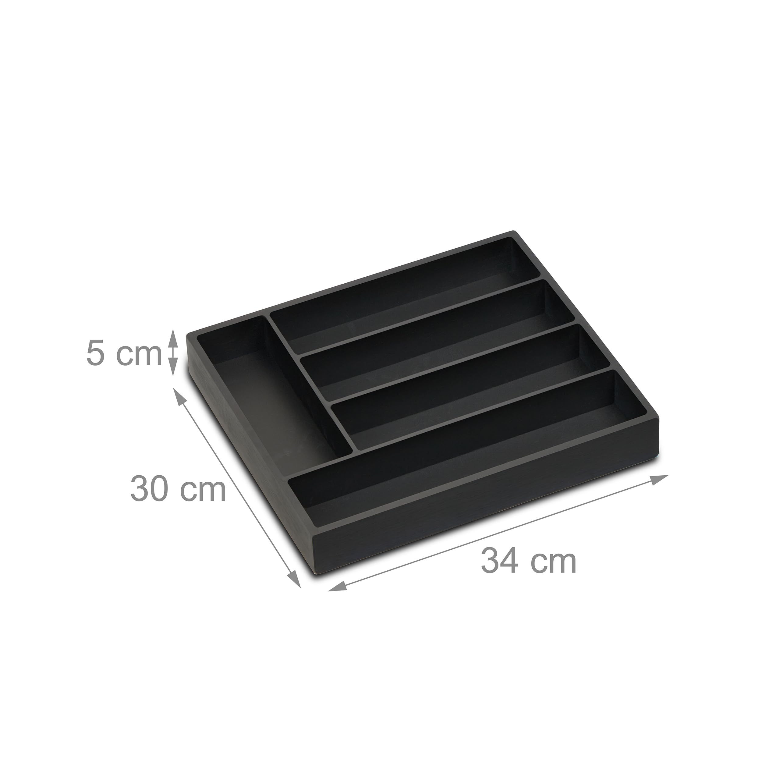Relaxdays Besteckkasten für Schubladen, 5 Fächer, HBT: 5 x 34 x 30 cm, Schubladeneinsatz, Besteckeinsatz Bambus, schwarz (Packung mit 2)
