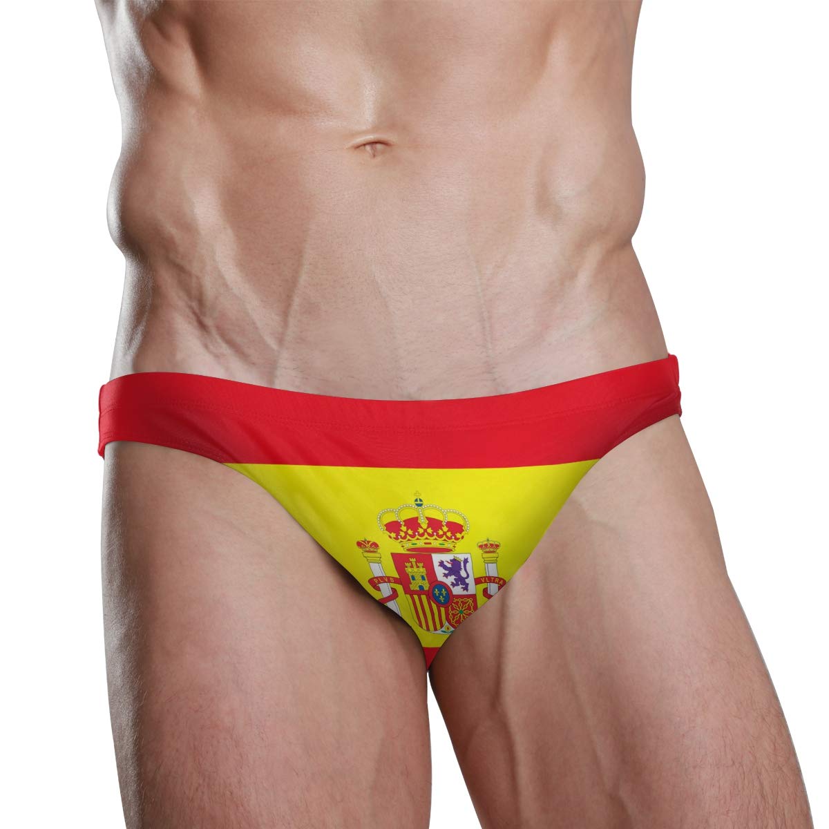 Sexy Swim Brief Bikini National Flag Beach Athletic Swimwear Briefs Sports, Flag of Spain, X-Large
