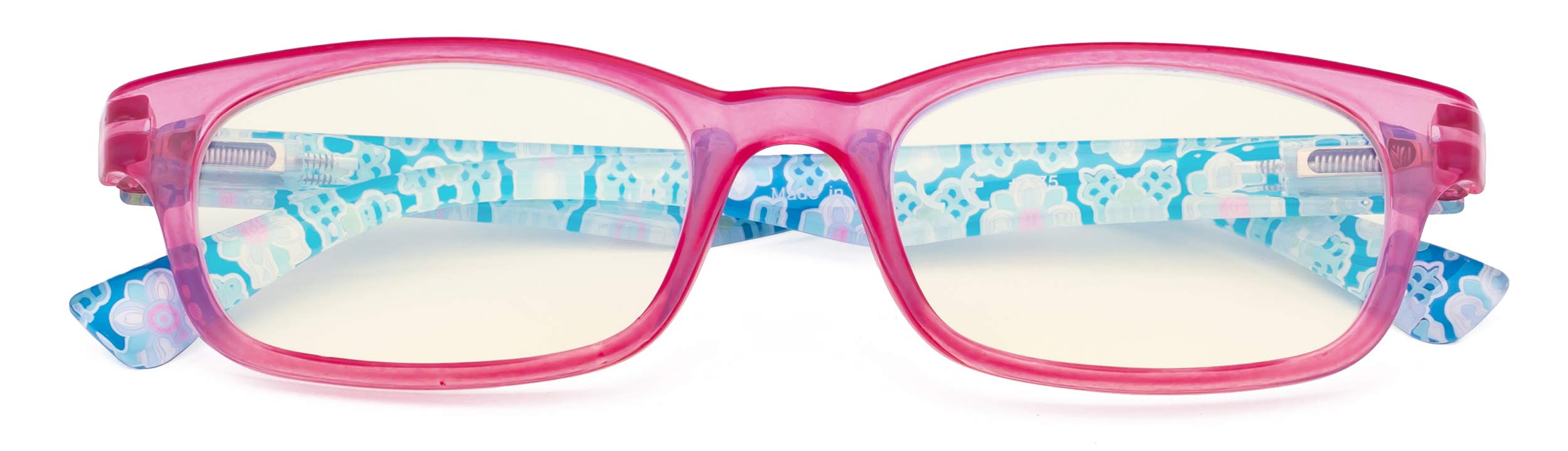 CessBlu Ladies Blue Light Filter Computer Glasses Floral Print Design Blocking UV Readers for Women Reading Screen (Pink) +0.75