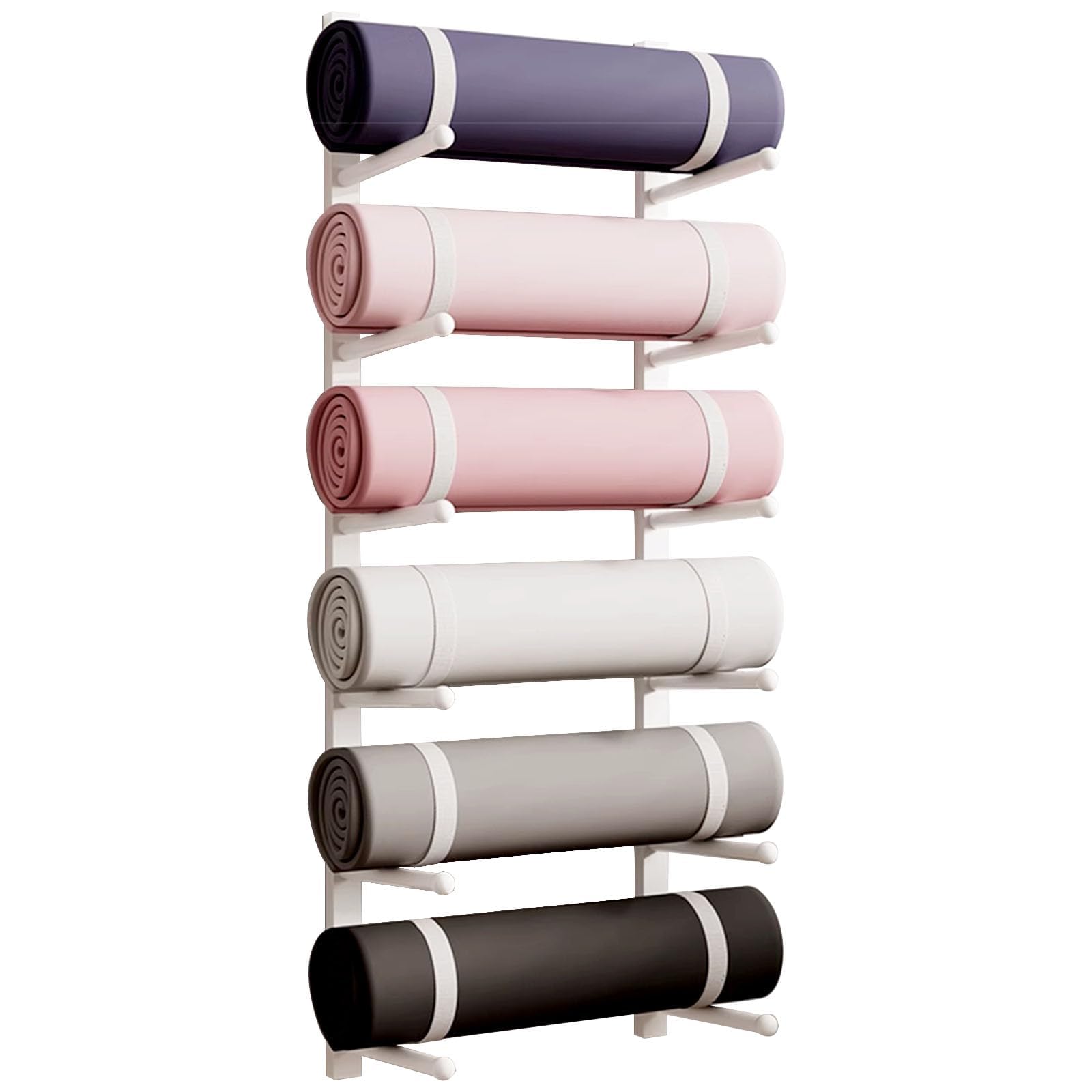 Soporte de pared para esterilla de yoga, estante de exhibición de 6/9 niveles, estante de almacenamiento vertical para rodillos de espuma y toallas, metal resistente para clase de fitness y hogar