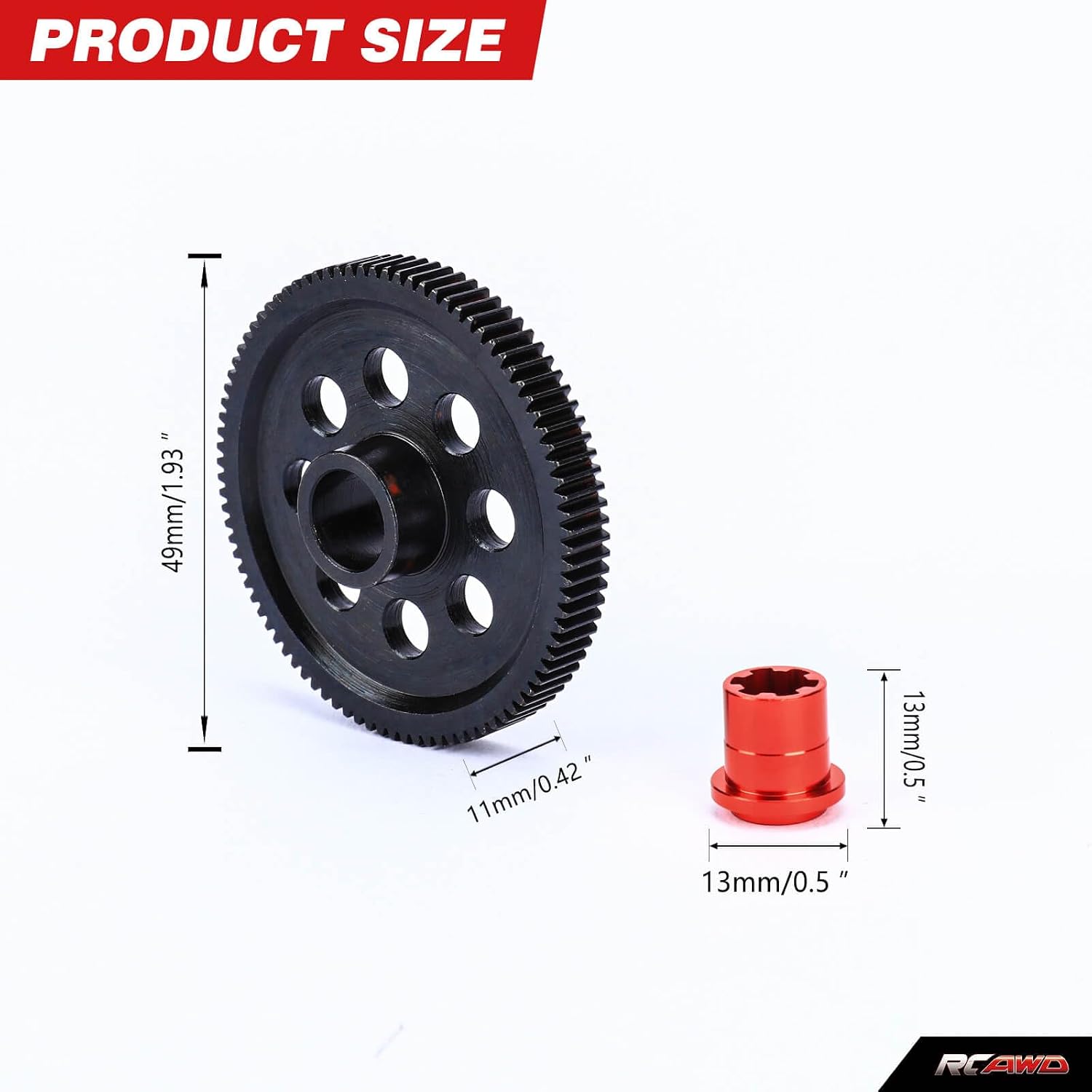 RCAWD 91T 0.8Mod Metal Steel Spur Gear for Arrma 1/10 Granite Senton Big Rock 550 Mega 1/8 Typhon Mega Upgrades Parts