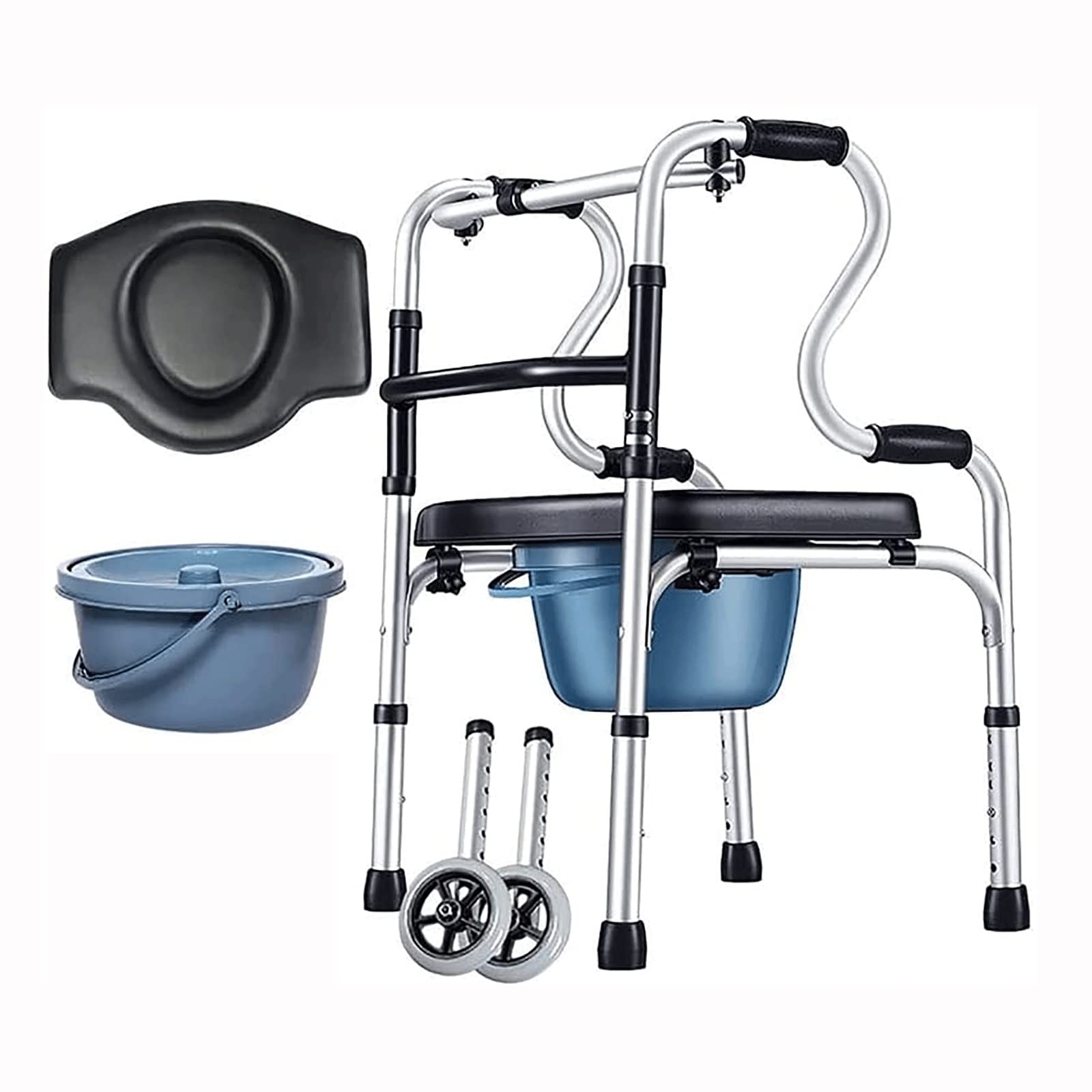FBJAMZ Commode Chair Foldable Bedside Commodes Chair, Height Adjustable Toilet Shower Chairs with Armrests and Bucket,Wheelchair Commode