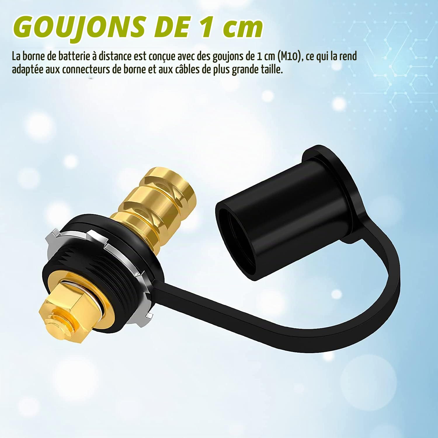 Greluma 1 Paire Borne de charge de batterie 250 A M10, bornes de batterie à distance de 3/8" avec couvercle étanche, borne de chargeur de batterie de 20 mm pour camion, bateau, ATV, canette
