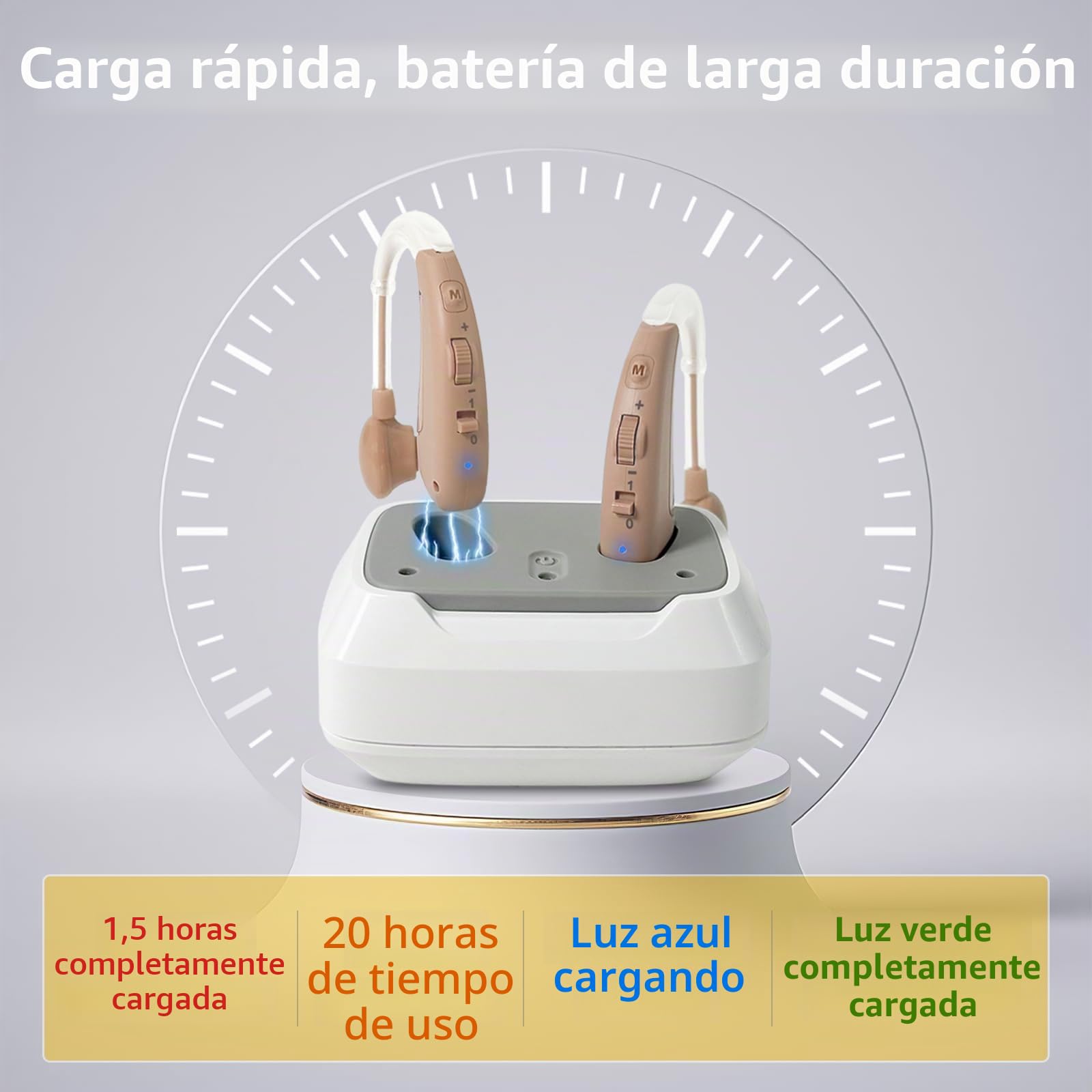Dispositivos de Sonido con Base de Carga, Reducción Inteligente de Ruido, 4 Modos de Uso y Control de Volumen Multinivel, Beige