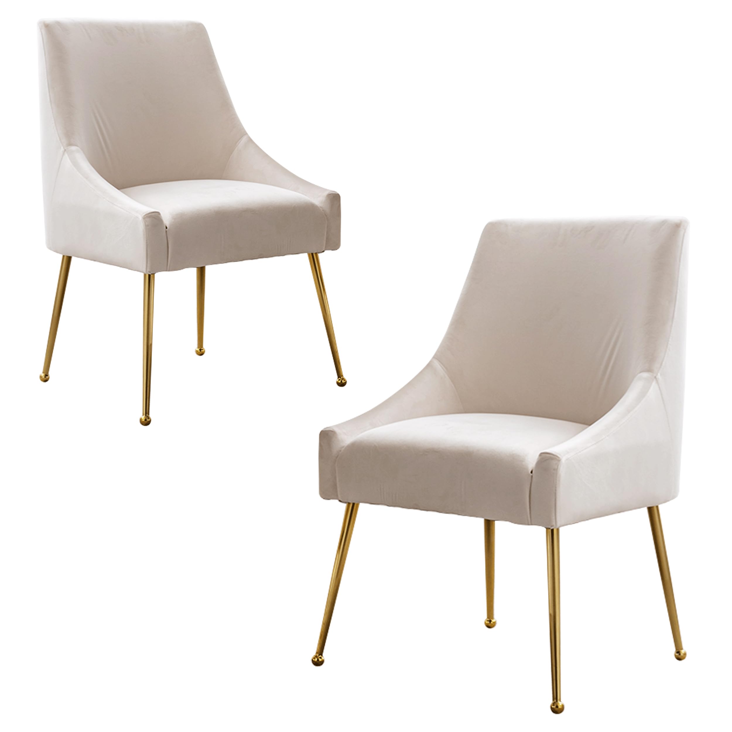 Photo 1 of HOLILA Modern Velvet Dining Chairs Set of 2, Contemporary Upholstered Furniture Collection with Polished Gold Metal Legs, Elegant Accent Chairs for Kitchen Living Room(White)