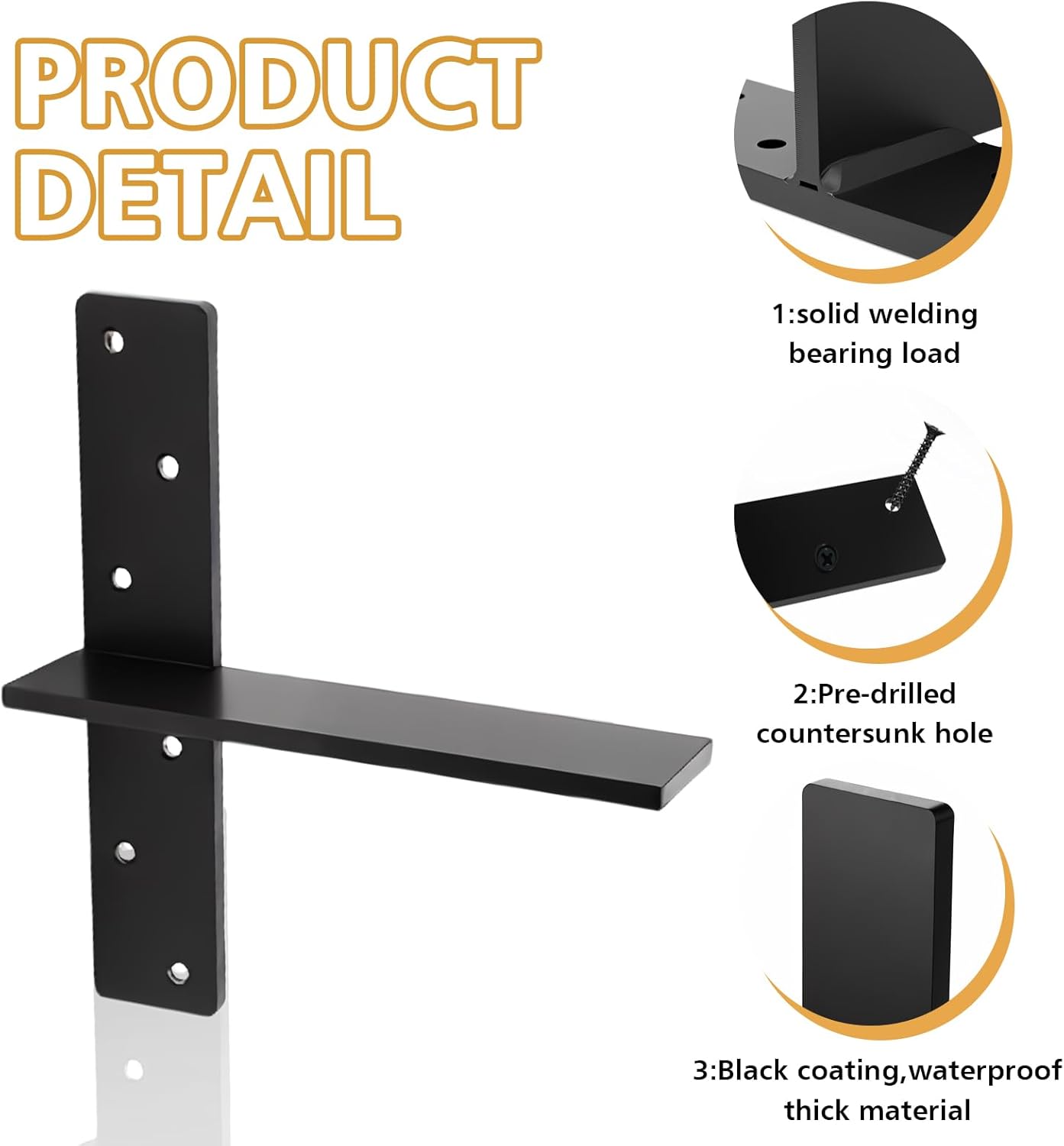 3/8" Thick Floating Shower Bench Brackets 3 Pcs, 12"x11"x2.5"Heavy Duty Free Hanging T Shelf Support Brackets, Wall Mount Bracket for Granite, Vanity, Shower Bench, Cabinets, Dishwasher,Countertop