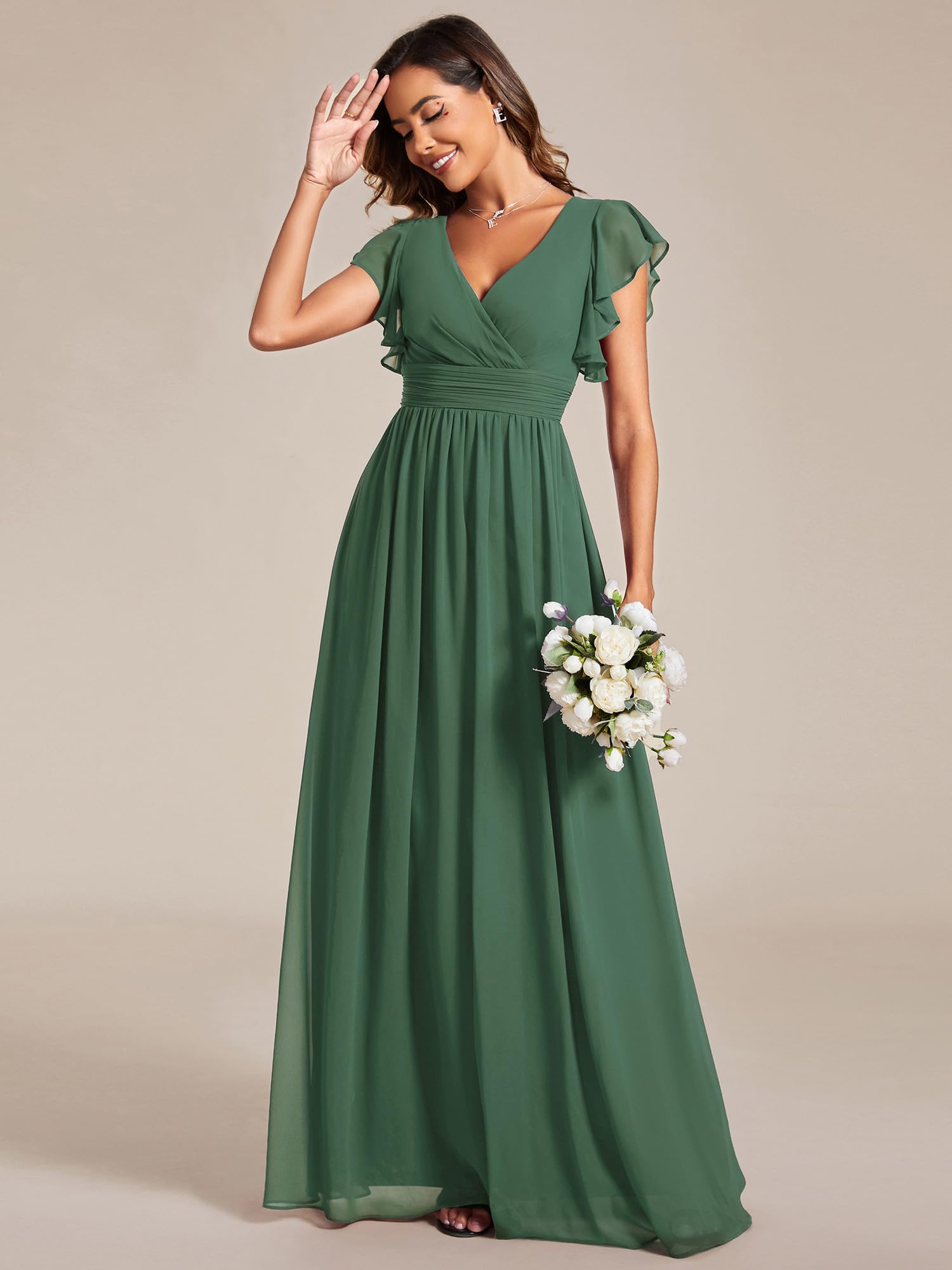 Ever-Pretty Vestido de Noche Largo Elegante para Boda Cuello en V A-Line Ball Gowns Mujeres Halter Vestidos de Novia de Gasa ES01819