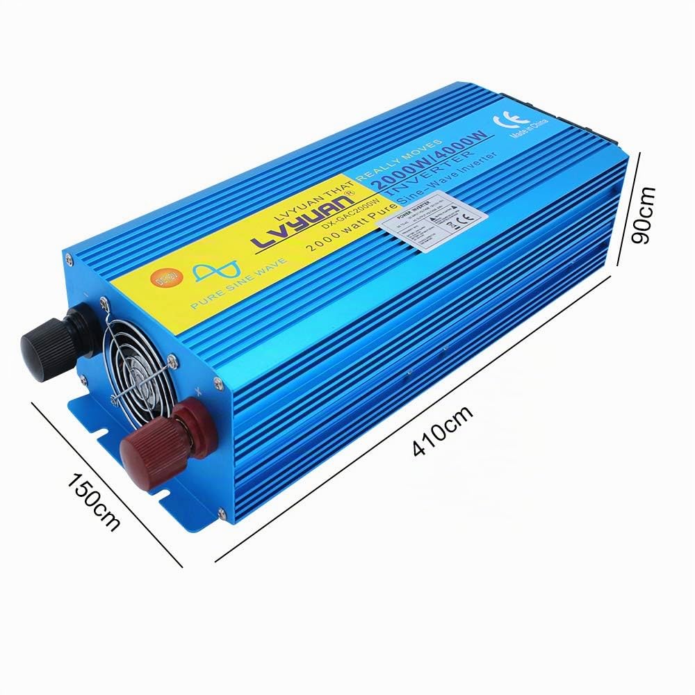 Cantonape Inversor de Corriente Onda Sinusoidal Pura 2000w 4000w Transformador de 12v a 220v 230v con Mando a Distancia & 2 Toma y LED LCD para campamentos, Tiendas de campaña, Paseos en Barco