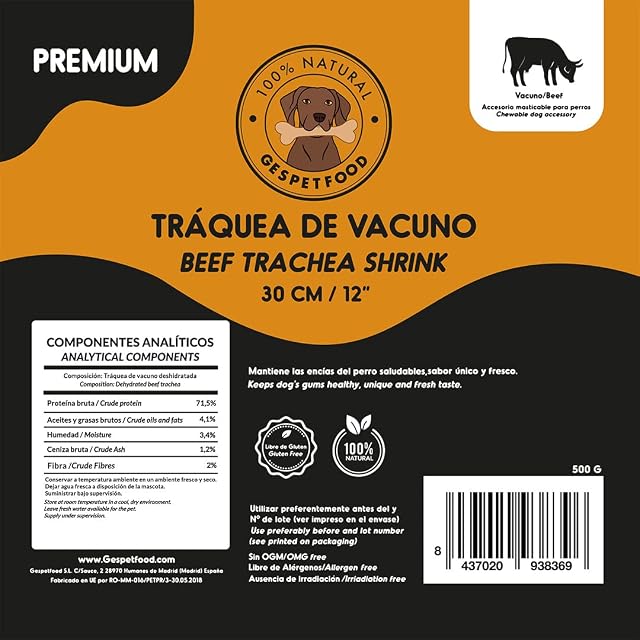 Foto 6 de 7 de GESPETFOOD - Tráquea de Vacuno para Perros - 30cm - 500gr / Aprox. 5 Unidades