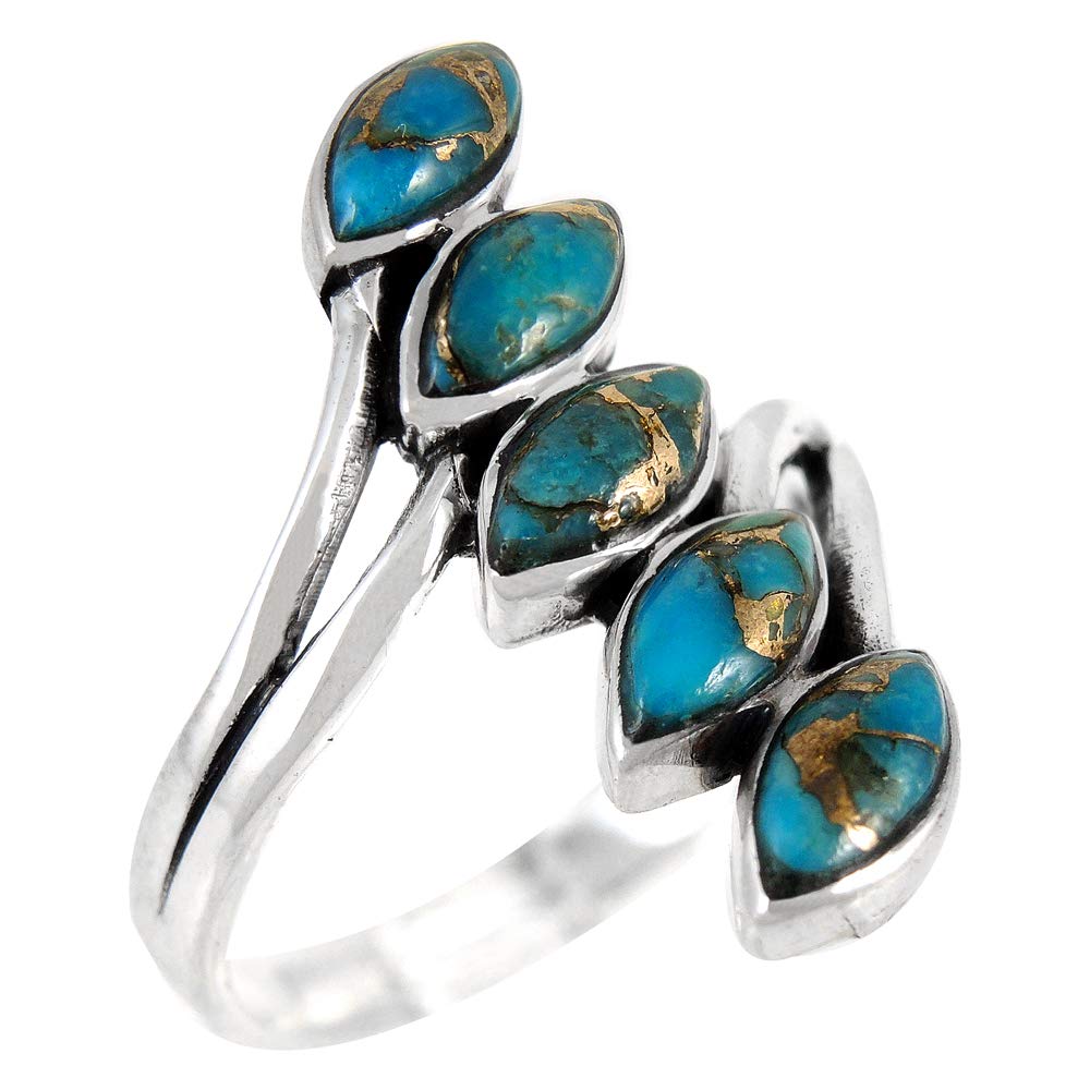 Turquoise NetworkSterling Silver Ring Genuine Turquoise & Gemstones