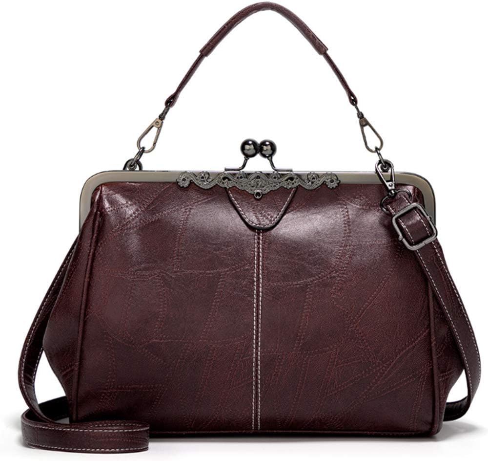 Women Retro Kiss Lock Handbag Purse Oil Wax PU Small Tote Satchels Shoulder Crossbody Bag
