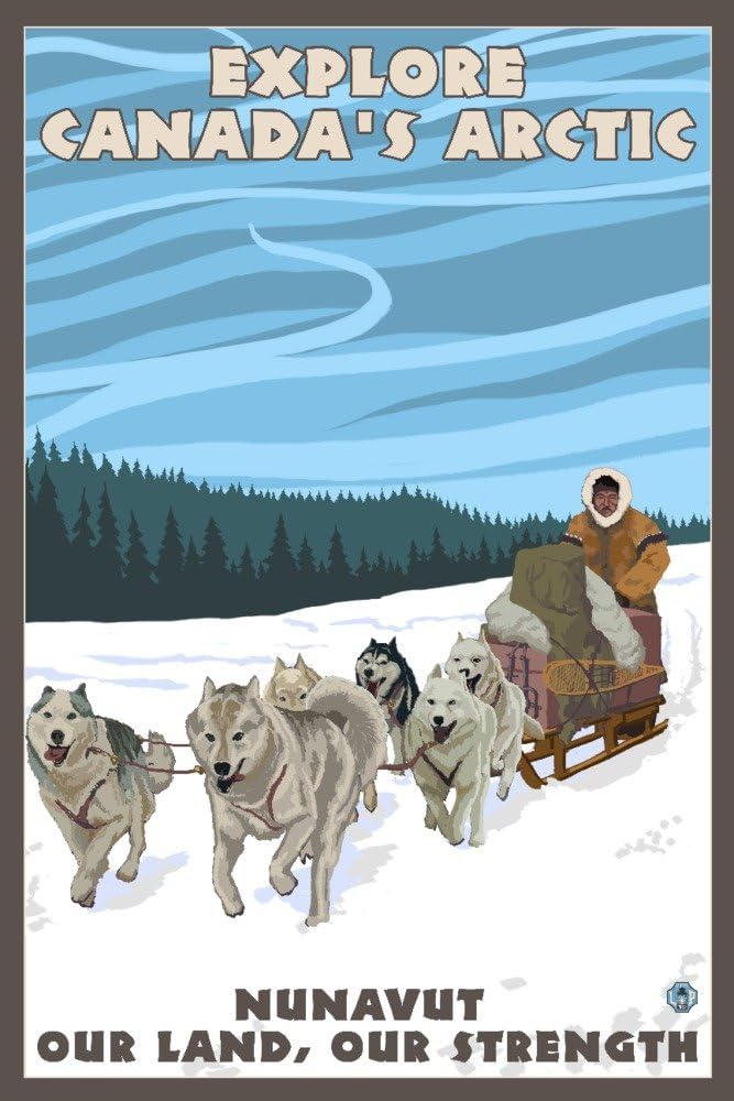 Amazon｜ヌナブト準州、カナダ Exploreカナダ's Arctic Dog Sled 12 x 18 Signed Art