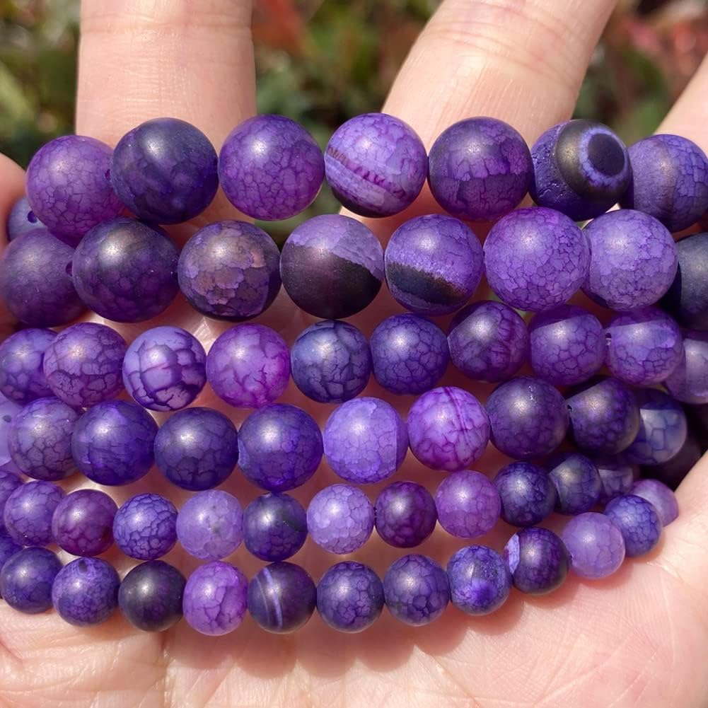 Dull Polished Purple Dragon Veins Agates Stone Round Beads for Jewelry Making 6/8/ 10mm Spacer Loose Beads DIY Bracelet Necklace 15inch 39cm Beadwork