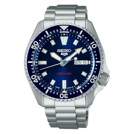 SEIKO 5 Relógio esportivo masculino automático com caixa de aço inoxidável e ponteiros luminosos – Relógios de pulso elegantes