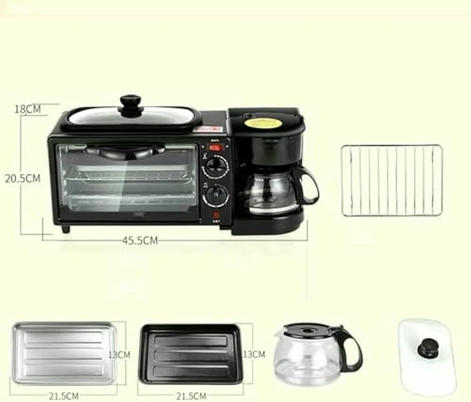 Breakfast Station 3-in-1, with Coffee Maker, Non-Stick Griddle & Toaster Oven - Multi-Functional Cooking Machine for Small Spaces and Kitchenettes