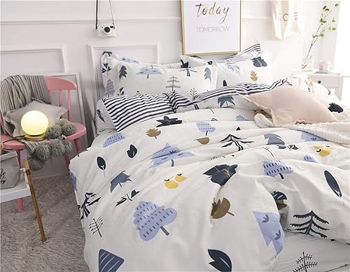 Miniatura 4 de Abojoy Juego de funda de edredón con estampado de bosque para niños y niñas, juego de ropa de cama estampado de pinos y bosques, 100% algodón, 300