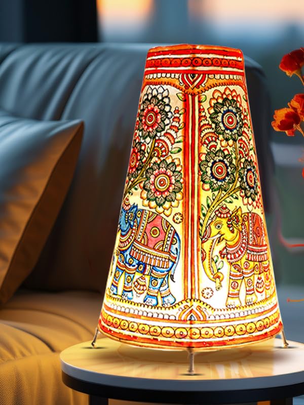 Handicraft Leather Table Lamp for Home Decoration | Handmade Side Table Lamp Shade for Bedroom Decor | Decorative festival gift for Living Room, Desk, Spiritual Décor | Multicolor Elephant