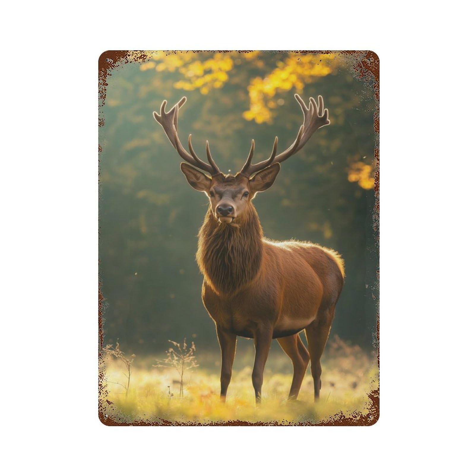 Majestic Red Deer Stag Weathered Tin Sign 15.7"x11.8", Novelty Wall Decor for Garage, Pub Or Kitchen