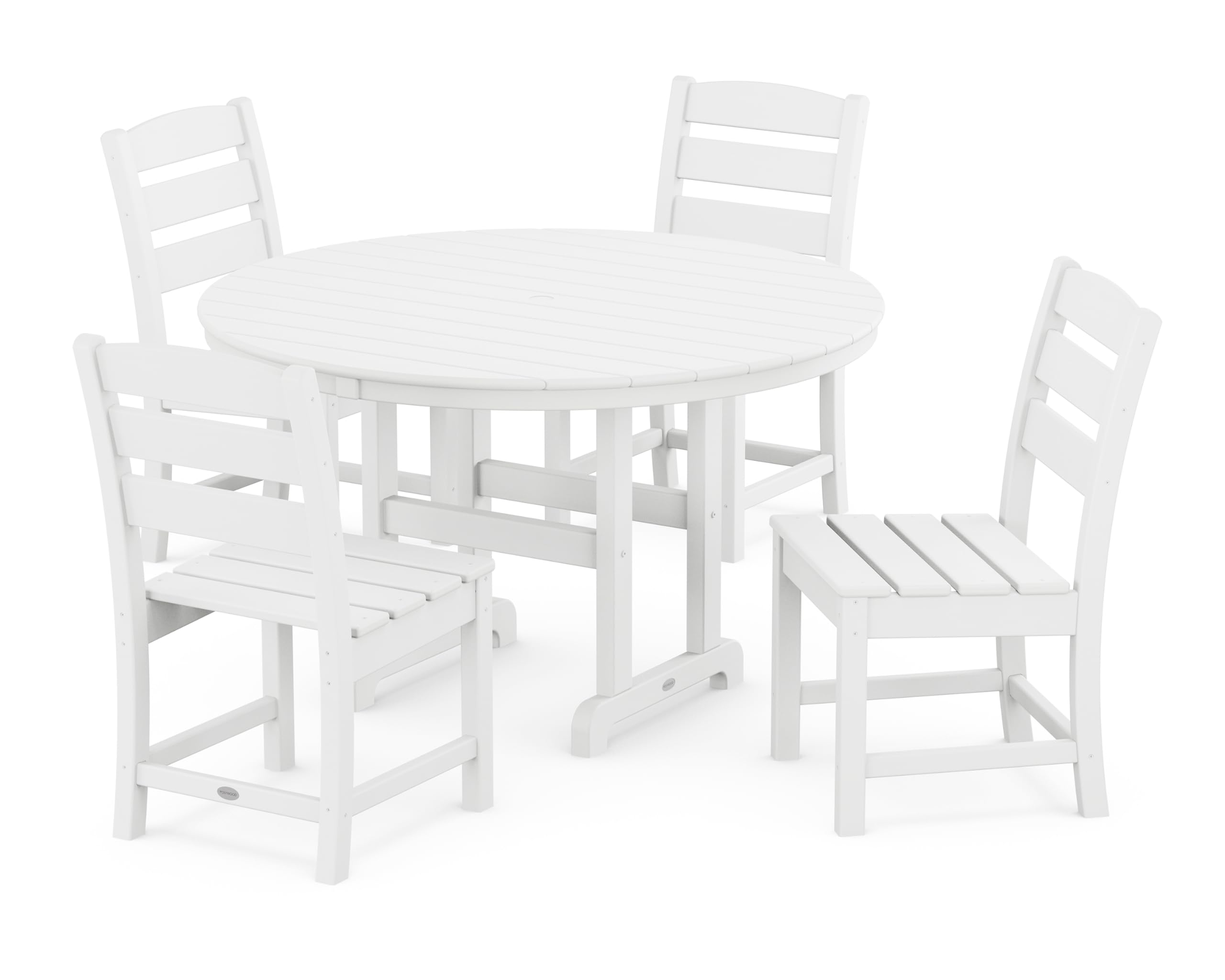 Lakeside 5-Piece Outdoor Dining Set, Recycled HDPE Plastic Patio Furniture, Bistro Table and 4 Chairs, All-Weather Fade Proof, White, Made in USA
