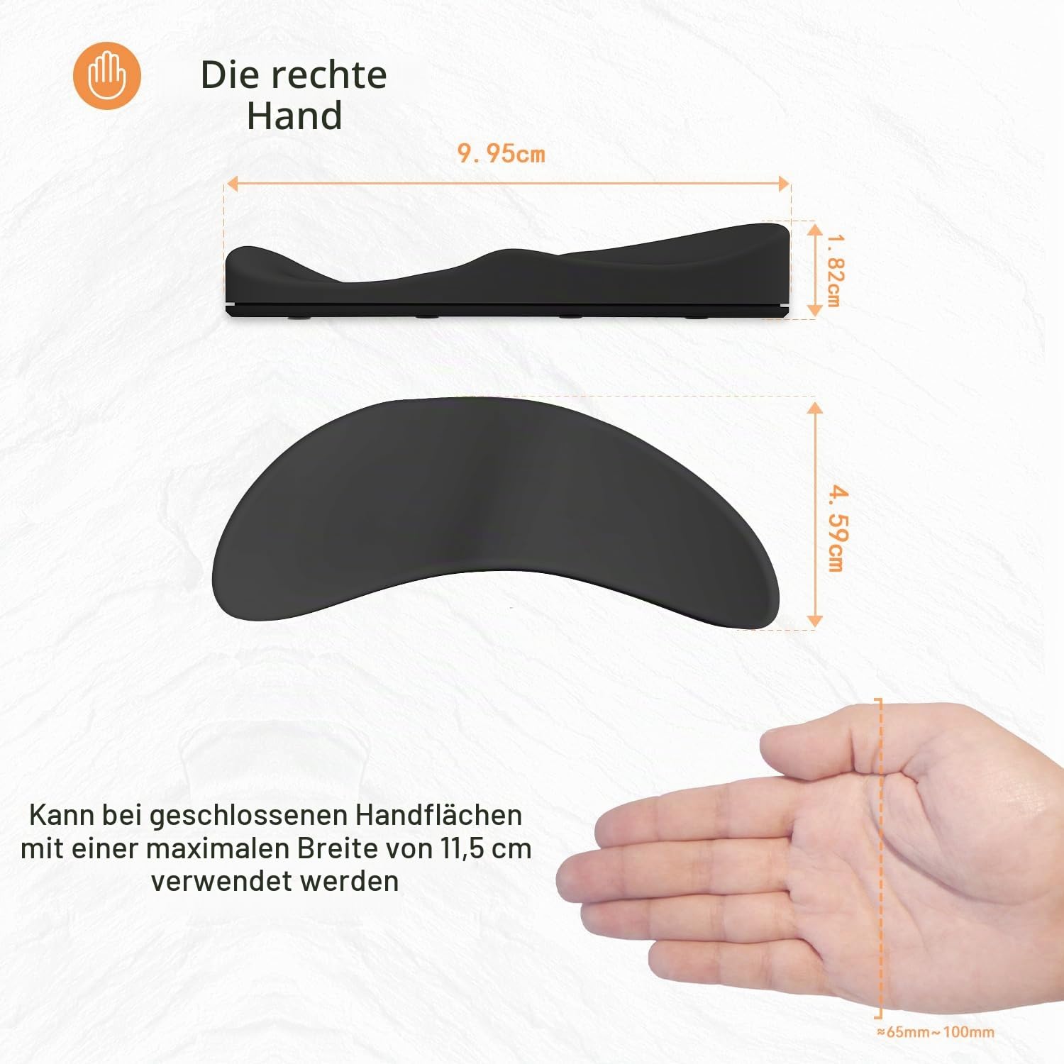 ATTACK SHARK Silikon-weiche Handgelenkauflage,Ergonomische Handgelenkstütze,Verhindert RSI, Glattes Gleiten, Erhöht die Präzision und Genauigkeit,Leicht, Tragbar-Schwarze Rechte Hand