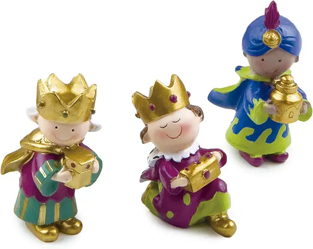 Figuritas Reyes Magos para Roscón de Reyes, Resina, 3 Unidades, Multicolor
