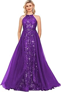 Halter Sequin Prom Dresses for Women Plus Size Ball Gown with Cape Sparkly Evening Gowns - Buy now