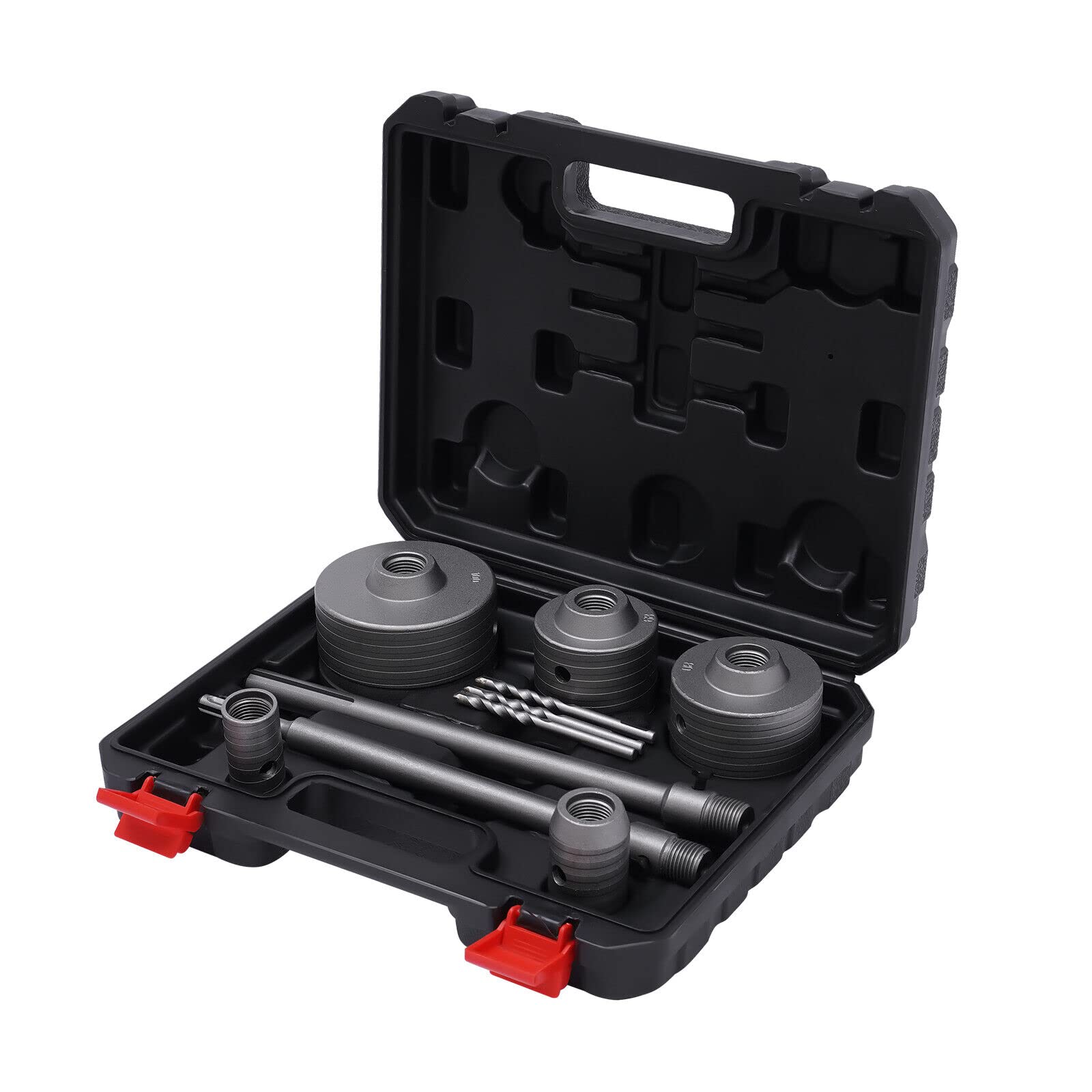 Set di punte a corona per calcestruzzo a secco, punte per trapano a tazza Ø 30/40/68/80/100 mm, con valigetta in alluminio, SDS-Plus/Max